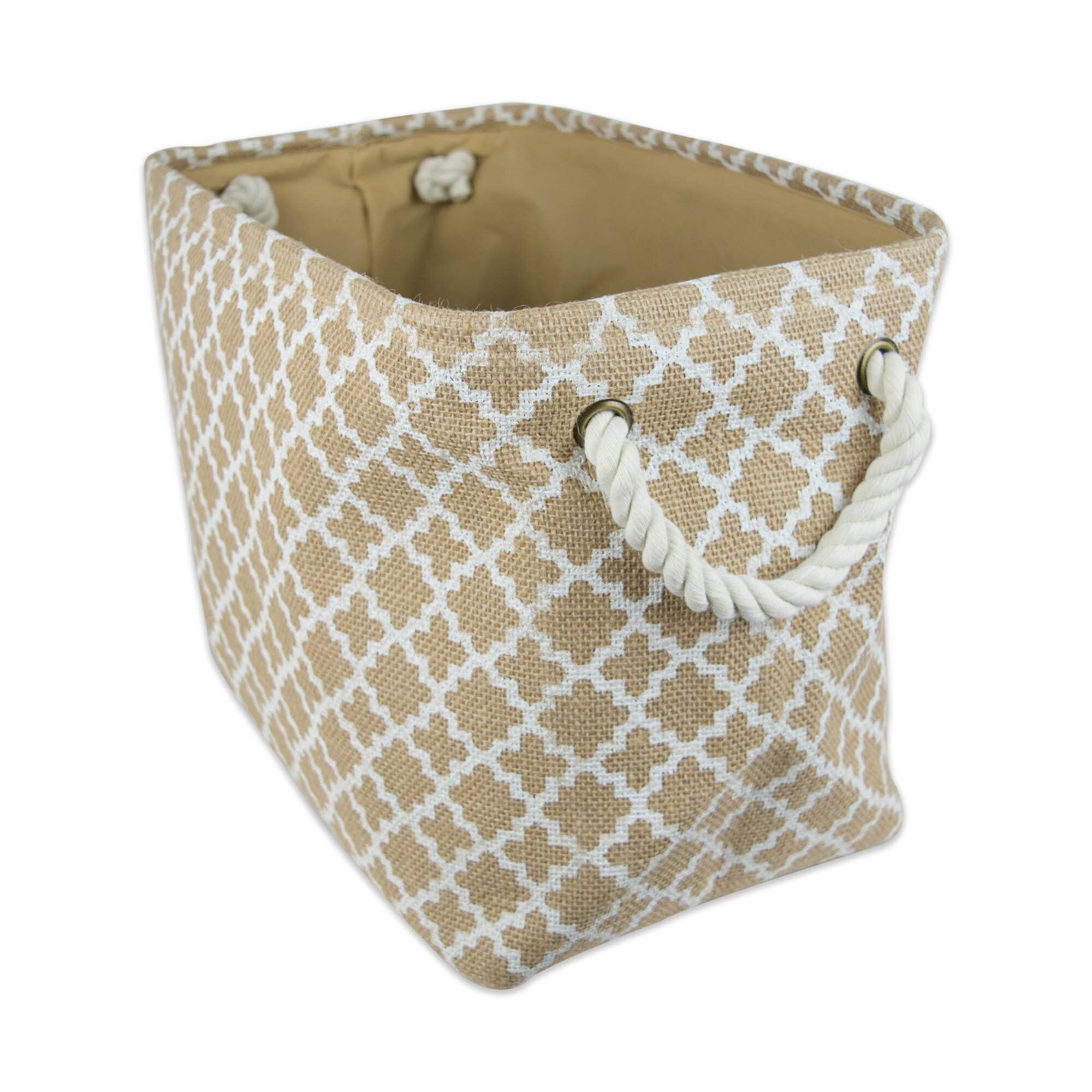 DII® 12" White Lattice Rectangle Burlap Bin